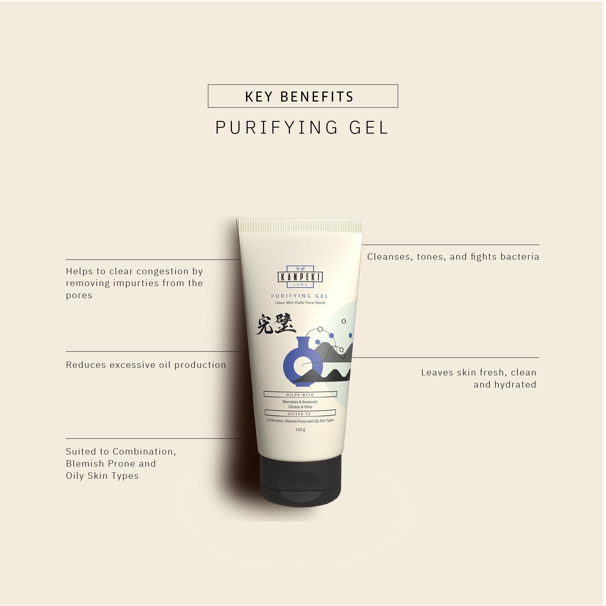 Purifying Gel- Clear Skin Daily Face Wash - Kanpeki Skincare